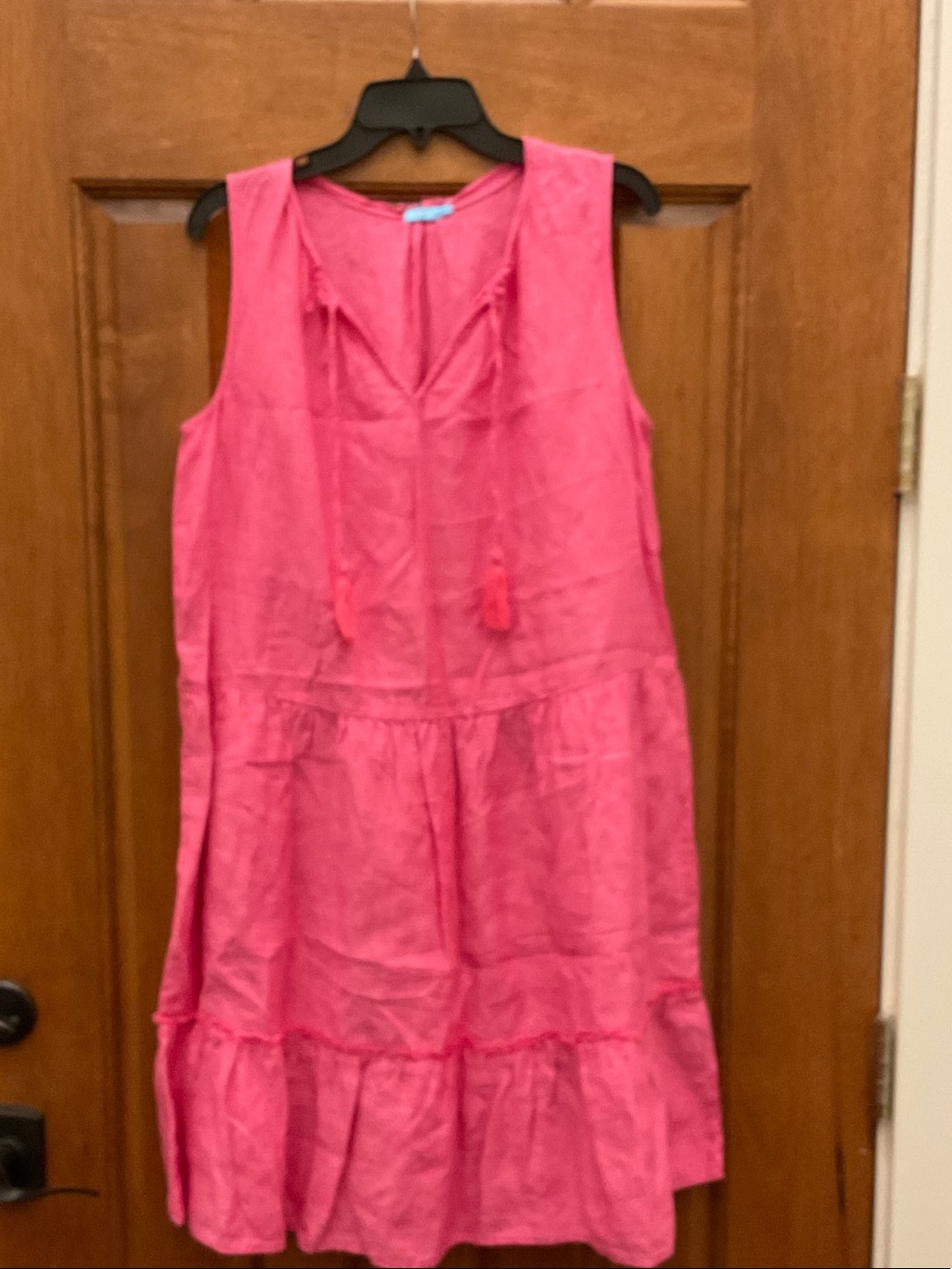 Pink Sleeveless Midi Dress - linen Tiered Style